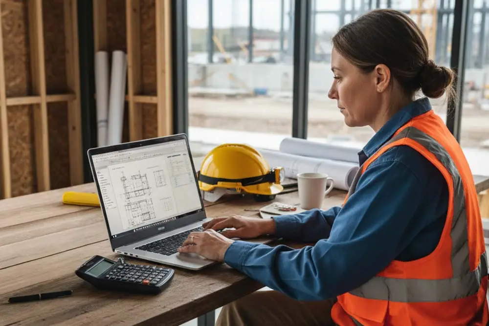 woman working on computer in construction | project execution and accounting