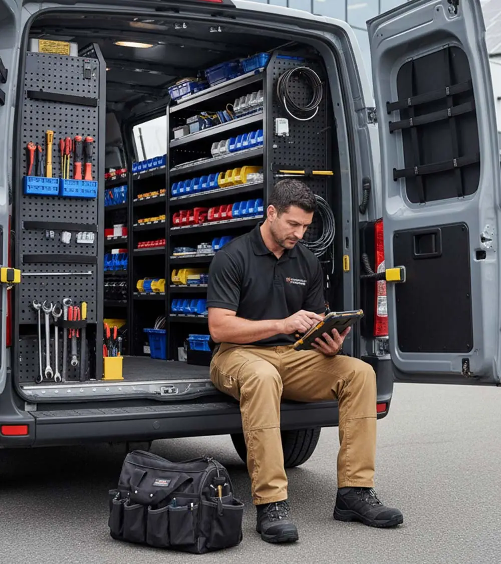 man sitting in a service van